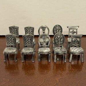 10 Metal/Pewter Seating Fancy Name Card Holders, Miniature Doll House Furniture